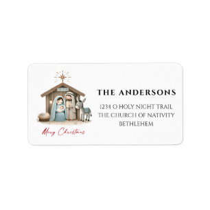 O Holy Night Christmas Nativity Scene Address Label