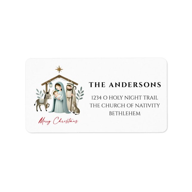 O Holy Night Christmas Nativity Scene Address Label (Front)