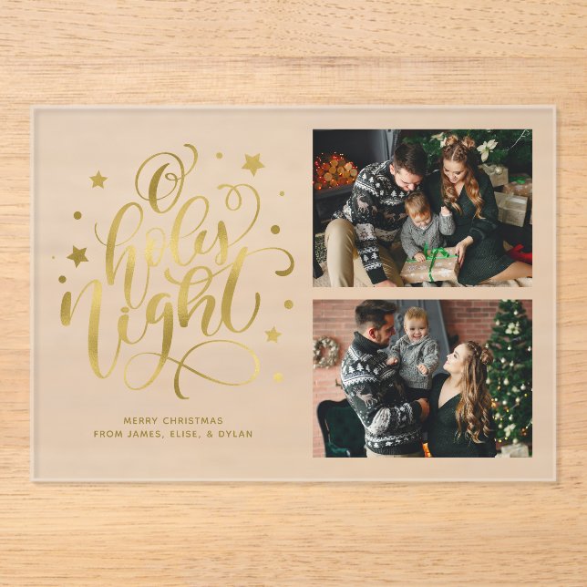 "O Holy Night" Christmas Photo Acrylic Invitations (Front)