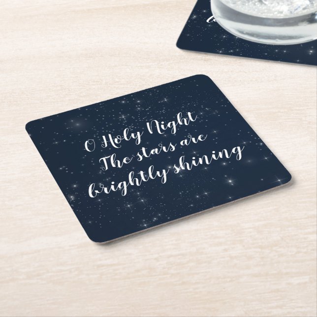 O Holy Night Christmas Song Stars Holiday Square Paper Coaster (Angled)