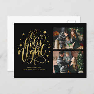 O Holy Night Fancy Script 2 Photo Collage Holiday Postcard
