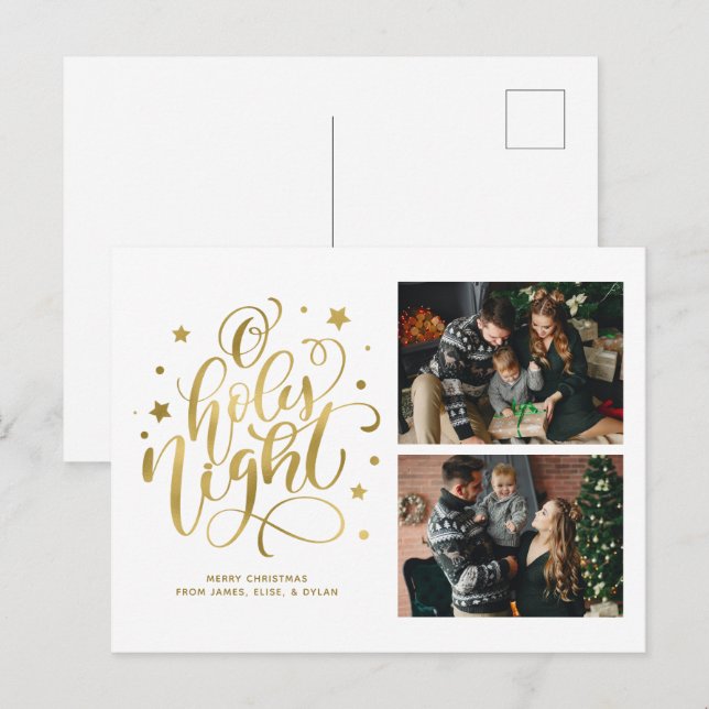 O Holy Night Hand Lettered Custom Photo Holiday Postcard (Front/Back)