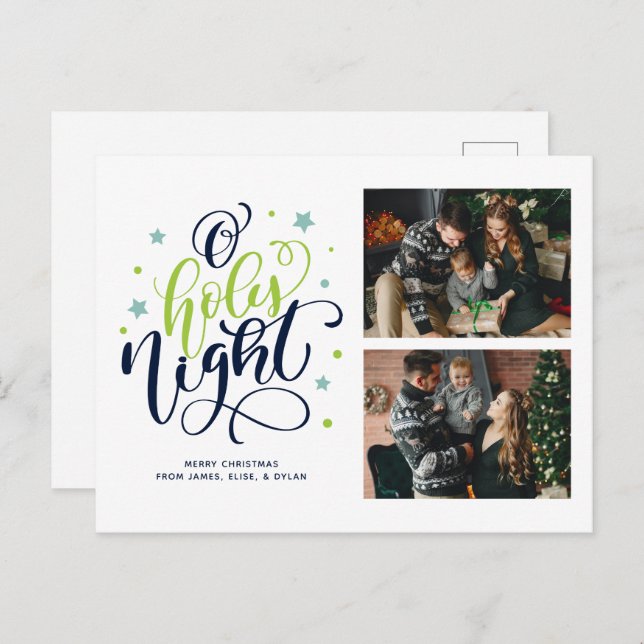 O Holy Night Hand Lettered Photo Gallery Holiday Postcard (Front/Back)