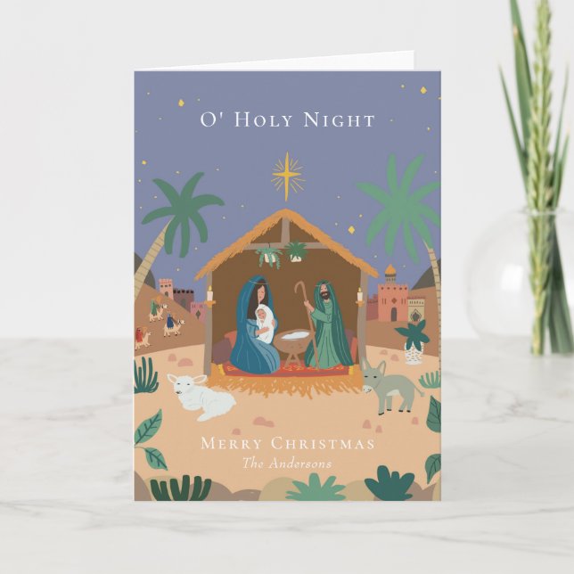 O' Holy Night Nativity Scene Christmas Holiday Card (Front)