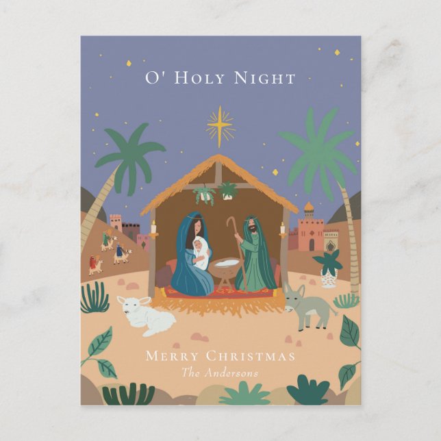 O' Holy Night Nativity Scene Christmas Holiday Postcard (Front)