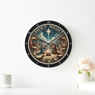 O Holy Night" - Nativity Scene Christmas  Large Clock