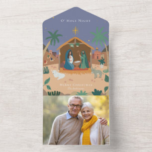 O' Holy Night Nativity Scene Christmas Tri-Fold Ho All In One Invitation