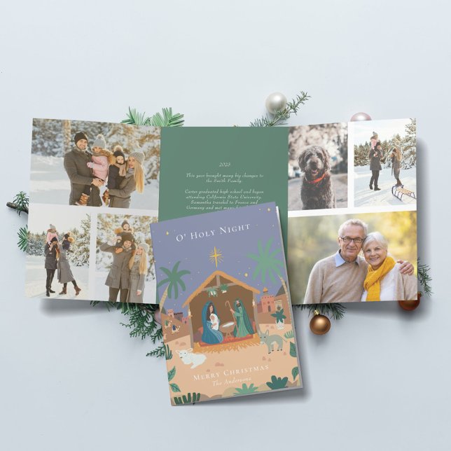 O' Holy Night Nativity Scene Christmas Tri-Fold Holiday Card (Creator Uploaded)