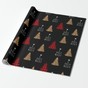 O Holy Night Red Buffalo Plaid Leopard Christmas  Wrapping Paper
