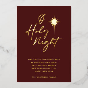 O Holy Night Star of Bethlehem Burgundy and Gold Foil Holiday Card