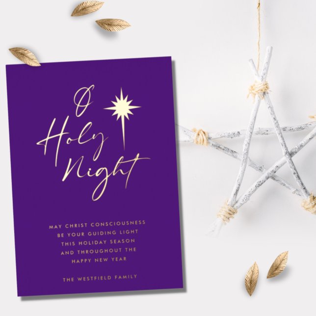 O Holy Night Star of Bethlehem Royal Purple Gold Foil Holiday Card (Creator Uploaded)