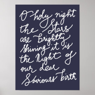 O Holy Night White Typography Navy Blue Christmas Poster