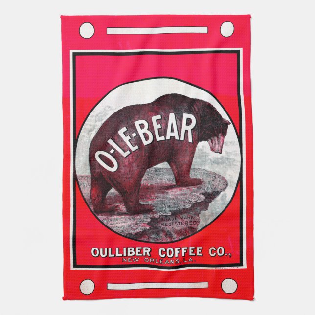 O-Le-Bear Coffee Tea Towel (Vertical)
