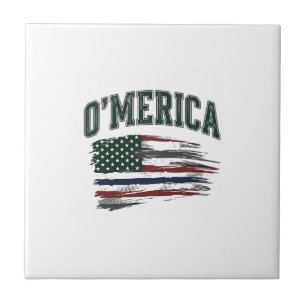 O’Merica Vintage Distressed Flag Shirt Design_1 Ceramic Tile