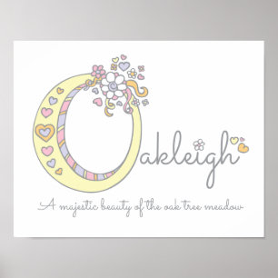 O monogram art Oakleigh girls name meaning poster