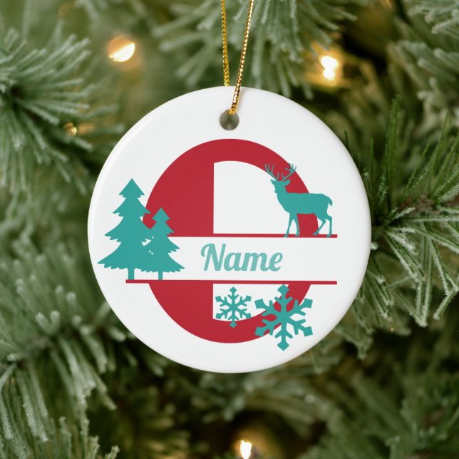 O Monogram Initial Christmas Holiday Tree Ornament (Tree)