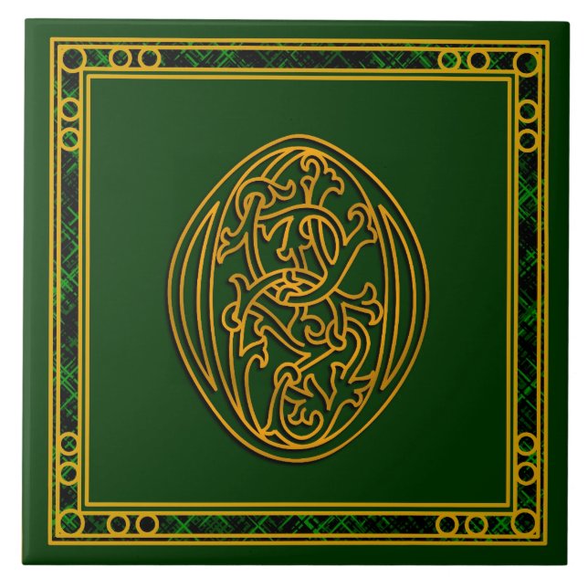 O Monogram "Irish Gold on Green" Ceramic Tiles (Front)