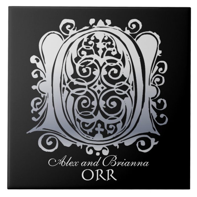 O Monogram "Silver Lace on Black" with Names Tile (Front)