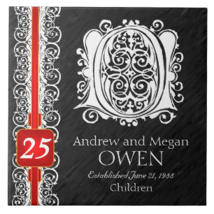 O Monogram "White Lace on Black" Anniversary Tile