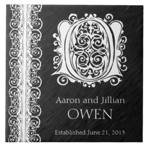 O Monogram "White Lace on Black" Wedding Tile