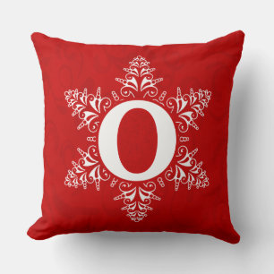 O of JOY Beautiful ornate Snowflake red Christmas Cushion