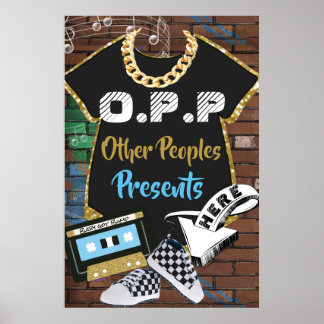 O.P.P Hip Hop Baby Shower Blue & Gold Gift Table Poster