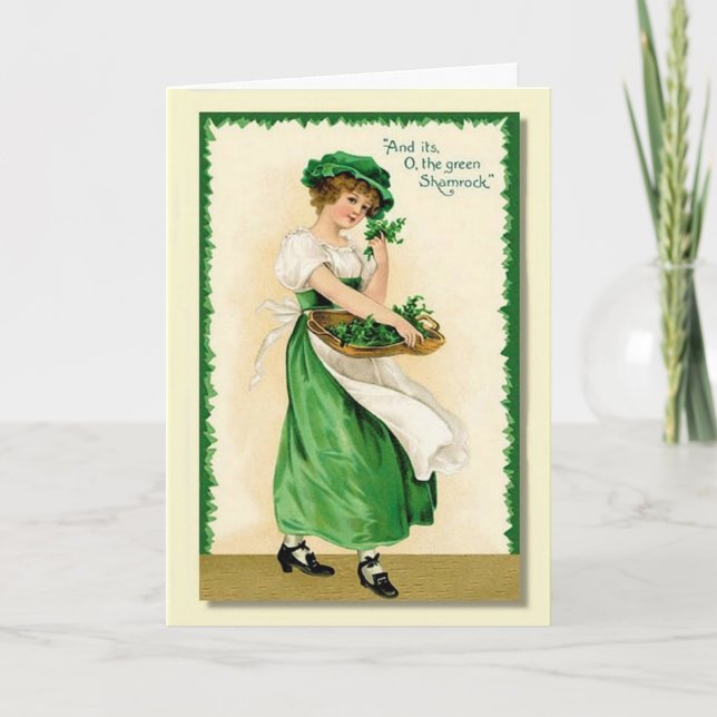 O, The Green Shamrock Vintage Card (Front)