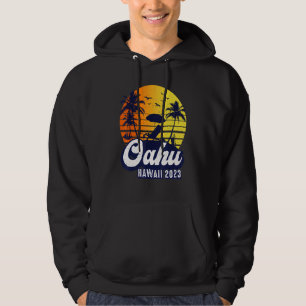 Oahu Hawaii 2023 Hawaiian Sunset Beach Retro Hoodie