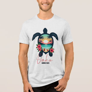Oahu Hawaii 2025 Turtle Family Summer Vacation Tri-Blend Shirt