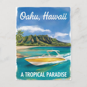 Oahu Hawaii Beach Travel Watercolor Painting Postcard