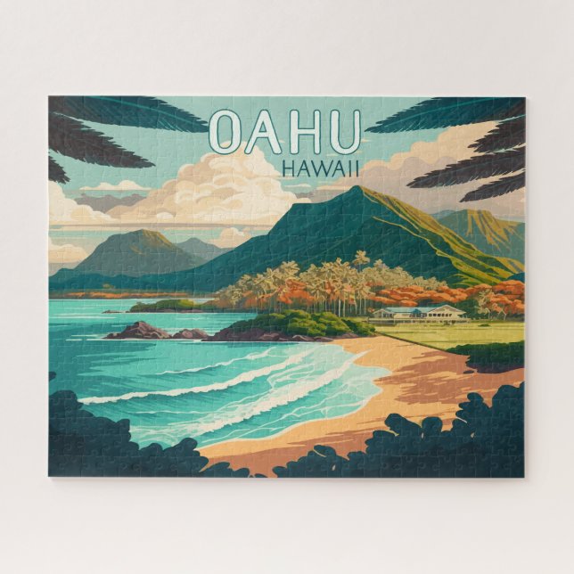 Oahu Hawaii Beach Vintage Retro Jigsaw Puzzle (Horizontal)