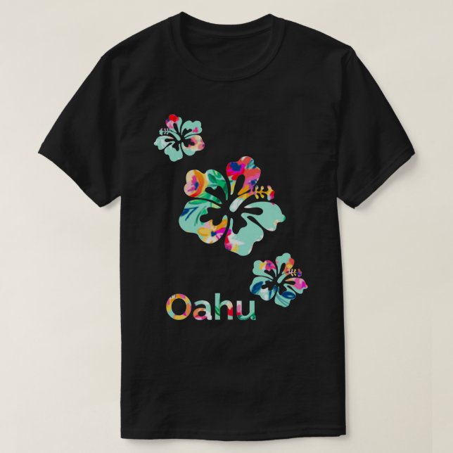 Oahu Hawaii Hawaiian Island Surf Hibiscus Flower S T-Shirt (Design Front)