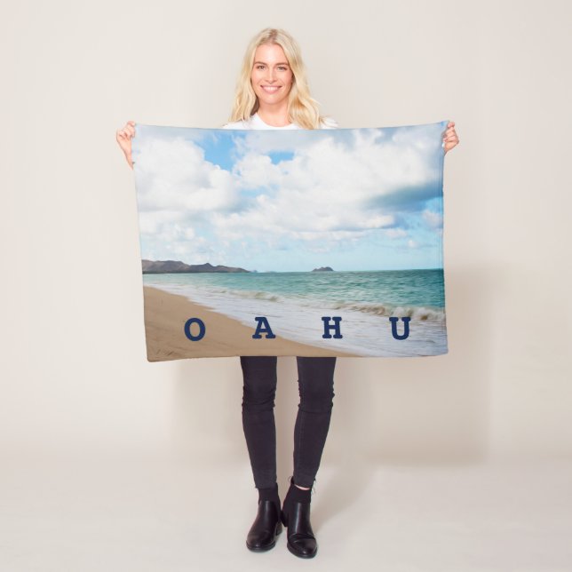 Oahu Hawaii Ocean Waves & Beach Fleece Blanket (In Situ)