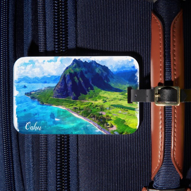 Oahu Hawaii Panorama View Beach Luggage Tag (Front Insitu 4)