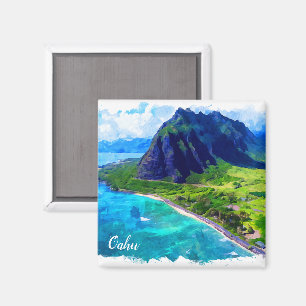 Oahu Hawaii Panorama View Beach Magnet