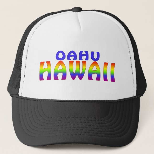Oahu Hawaii rainbow words hat (Front)