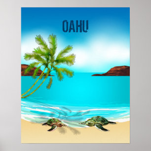 Oahu Hawaii Travel Poster