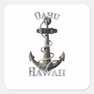 Oahu Hawaii Vacation Nautical Anchor Sailing Square Sticker
