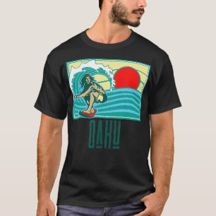 Oahu Hawaii Vintage Surfer Wave Retro Graphic T-Shirt