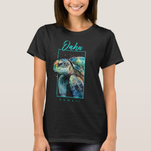 Oahu Hawaii Watercolor Sea Turtle Portrait T-Shirt