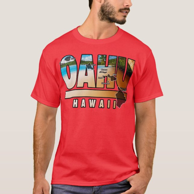 Oahu Hawaii With Hawaiian Islands T-Shirt (Front)