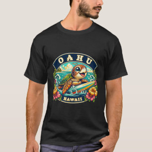 Oahu Hawaiii Cute Sea Turtle Surfing T-Shirt