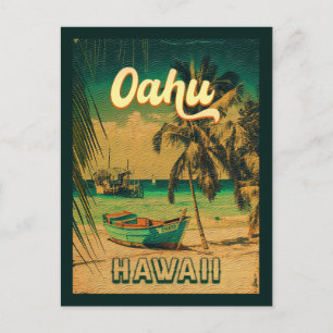 Oahu Island Hawaii Retro Palm Trees 60s Souvenirs Postcard