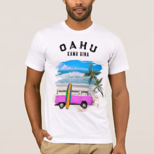 Oahu Kamaʻaina Pink Vintage Van Surfboard T-Shirt