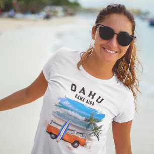 Oahu Kamaaina Orange Vintage Van Surfboard Cool T-Shirt