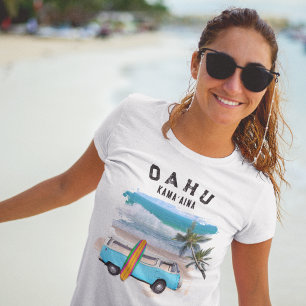 Oahu Kamaaina Turquoise Vintage Van Surfboard Cool T-Shirt
