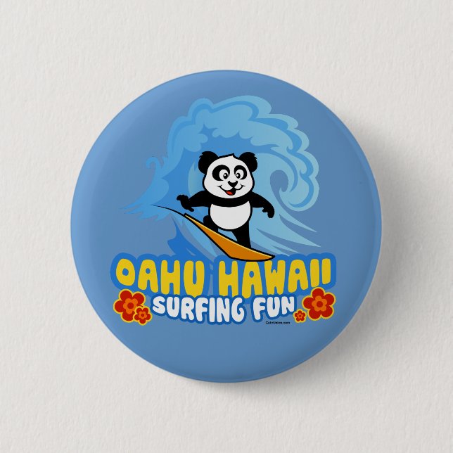 Oahu Surfing Panda 6 Cm Round Badge (Front)
