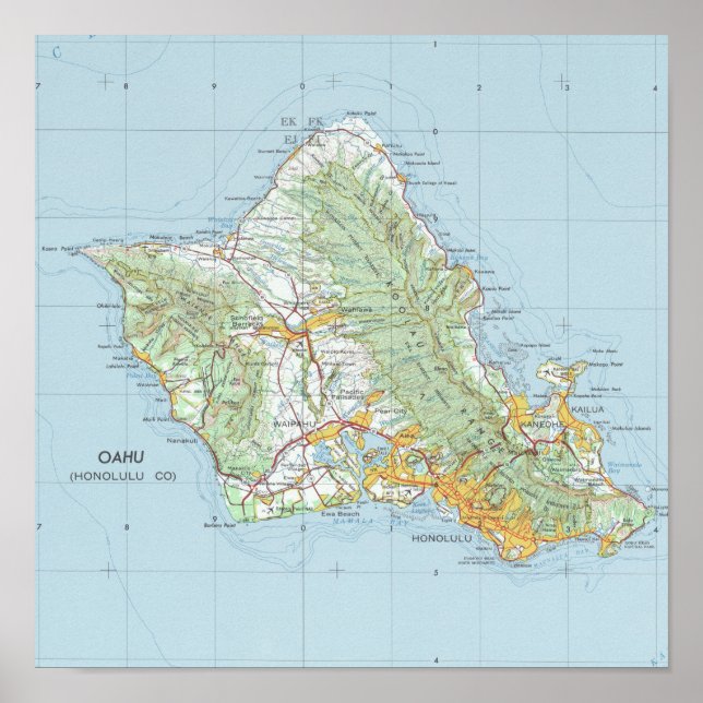 Oahu Vintage Map Poster (Front)