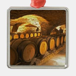 Oak barrles in the cellar at Domaine Comte Metal Ornament