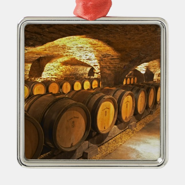 Oak barrles in the cellar at Domaine Comte Metal Ornament (Front)